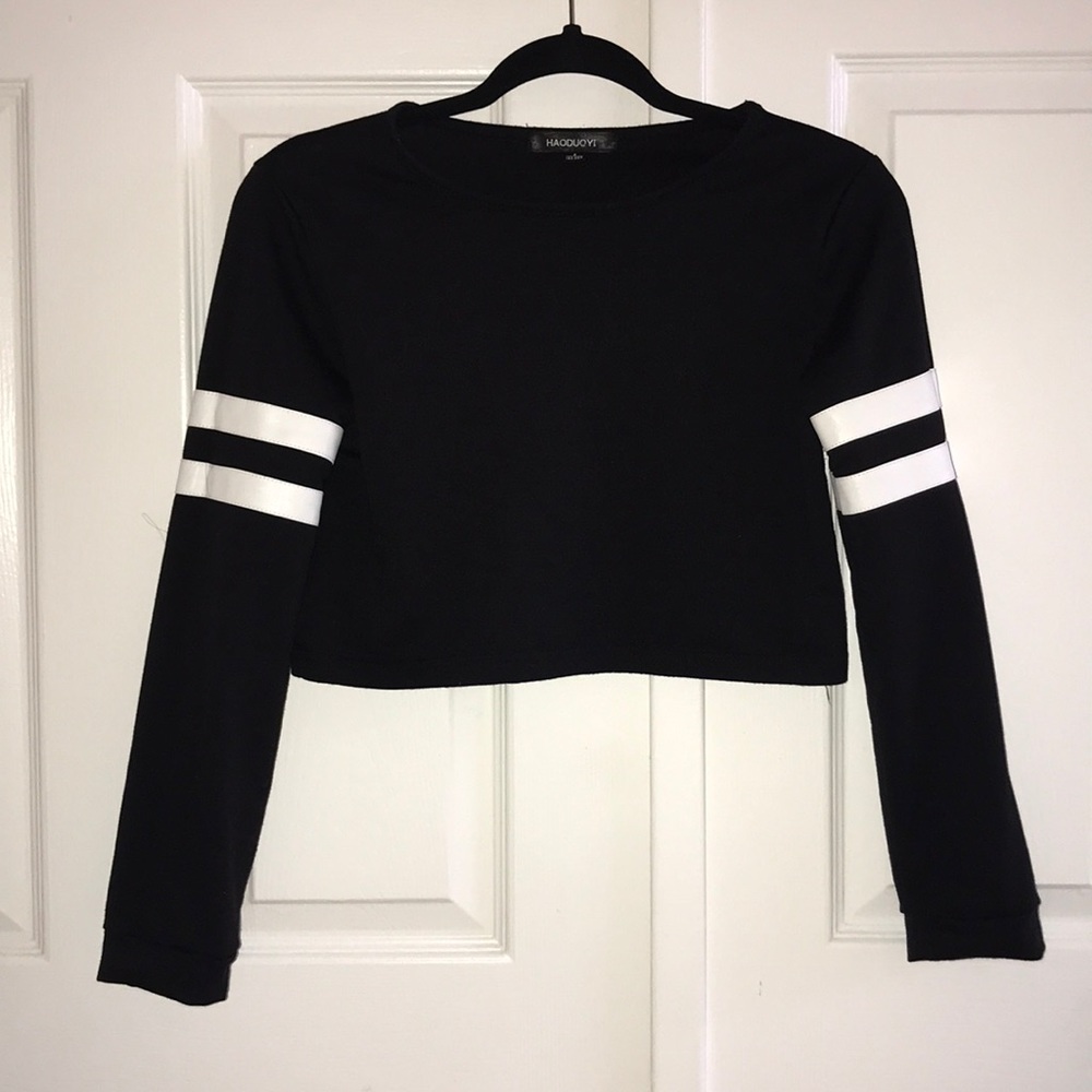 NWOT UO Black White Leather Stripes Crop Top